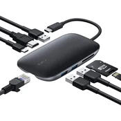 Aukey USB-C HUB CB-C71 8u1: Ethernet, 3xUSB 3.1, HDMI 4K, SD/microSD, PD 100W