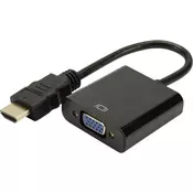 Digitus adapter HDMI / VGA [1x HDMI-vtič => 1x VGA-vtičnica, Klinken-vtičnica 3.5 mm] črn Digitus