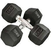 HOMCOM Set šesterokotnih ročk za telovadbo, 2x6 kg, par uteži za telovadbo z nedrsečim ročajem, vadba moči fitnes doma, črna