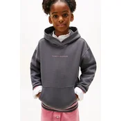 Otroški pulover Tommy Hilfiger siva barva, s kapuco, KG0KG08885