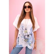 Kesi Włoski Womens cotton shirt with butterflies and flowers white