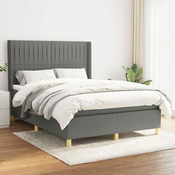 Greatstore Box spring posteljni z vzmetnico temno siv 140x190 cm blago