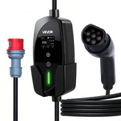 VEVOR Prenosni polnilec EV Tip 2 3-fazni 8 m 11 kW 16A nastavljiv LCD zaslon