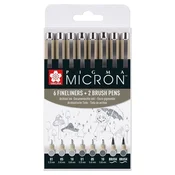 Komplet tehničnih pisal Sakura Pigma Micron sivi odtenki 8 kosov