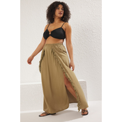 Trendyol Curve Khaki Tassel Detailed Beachwear Plus Size Skirt