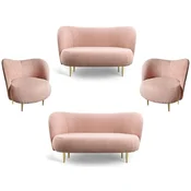 Casa Padrino luxury living room set pink/gold - 2 Luxury Sofas with Curved Backrest & 2 Luxury Armchairs with Curved Backrest - Luxury furniture - Living room furniture - Luxury furnishings