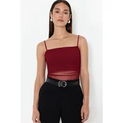Trendyol Claret Red Adjustable Straps Lined Flexible Tulle Knitted Body