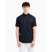 Armani Exchange za moške. XM001223AF14619UB101 Srajca Navy Casual Shirt (M), Priložnostno, Lan, Kratek rokav, Mornarica