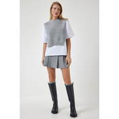 Happiness Istanbul Womens Gray Sweater Knitted T-Shirt
