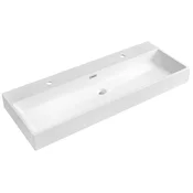 Umivalnik AQUATIC, iz litega marmorja, 120x46cm, 2 odprtini za pipo, bela - Bela - 120x12x46 cm - Sapho - 24 - Liti marmor - Pravokotnik - 1200 - 120 - 460 - 14