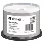 DVD-R disk, tiskanje, mat, bez ID-a, 4,7 GB, 16x, 50 komada, na vretenu, VERBATIM 43744
