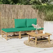 Vidaxl vidaXL 4-delni komplet vrtnega pohištva, zelene blazine, bambus