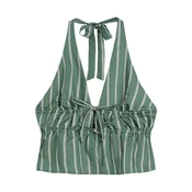 Bershka Top svetlo siva/žad/bela