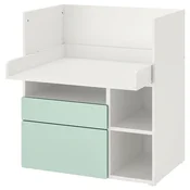 SMASTAD Pisalna miza, bela svetlo zelena/z 2 predaloma, 90x79x100 cm