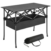 OUTSUNNY Zložljiva miza za piknik 93cm, miza za kampiranje z mrežo za shranjevanje, torba za prevoz in kovinska struktura, prenosna za vrt, park, žar, črna