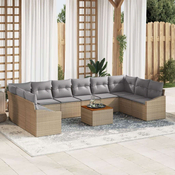 set vrtnih sofa od 11 dijelova s jastučićima Bež Poly Ratan Akacija