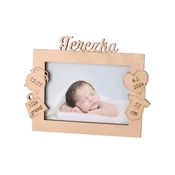 AtmoWood Leseni foto okvir z imenom za rojstvo otroka 18 x 13 cm