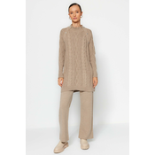 Trendyol Mink Button Detailed Hair Knitting Sweater Top-Upper Set