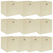 Greatstore Škatle za shranjevanje 10 kosov krem 32x32x32 cm blago
