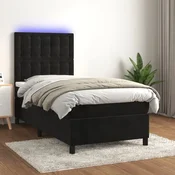 Greatstore Box spring postelja z vzmetnico LED črna 90x200 cm žamet
