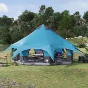 vidaXL Družinski šotor Modra 10 oseb 185T poliester s PU premazom