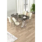 Hanah Home trpezarijski set Lai, sto i 4 stolice, antracit ploca Irony, hromirane noge, krem tkanina Babyface