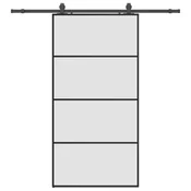 Vidaxl Drsna vrata s kompletom strojne opreme črna 102,5x205 cm ESG steklo