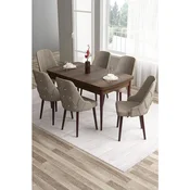 Hanah Home trpezarijski set Tia, sto i 6 stolica, ploca u dekoru drveta Baroque, kapucino tkanina Babyface