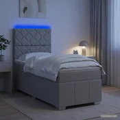 vidaXL LED posteljni pod z vzmetnico Svetlo siva 90 x 200 cm Blago
