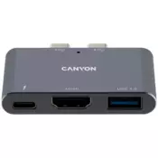 Canyon MacBook Thunderbolt 3 multiportna doking stanica 3-u-1 s 3 priključka Thunderbolt 3, dvostruki priključak, siva doking stanica CNS-TDS01DG