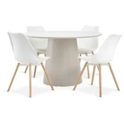 KLIPLEV O120 sto travertin + 4 KASTRUP stolice bela