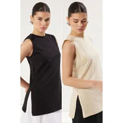 Trendyol Black-Skin Slit Detail Sleeveless Knitted Undershirt T-Shirt