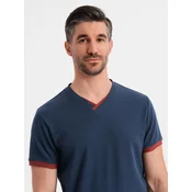 Ombre Mens T-shirt with contrasting inserts and v-neck - navy blue