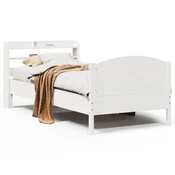 shumee vidaXL Posteljni okvir brez vzmetnice bel 75x190 cm masiven borov les