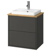 HAVBÄCK/ORRSJÖN Umival omar+predali/umivalnik/armat, temno siva/bambus, 62x49x71 cm