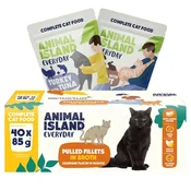 Animal ANIMAL ISLAND Everyday Mokra hrana za mačke, Puranjka s tuno in telečja s kunca, 40x85g