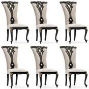 Casa Padrino luxury baroque dining chair set of 6 cream/black/gold - Magnificent baroque style kitchen chairs - Baroque dining room furniture - Luxury furniture baroque style