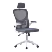 eoshop Pisarniški stol MAGUS, sivo-bel, mrežast, nastavljiva višina, naslon za glavo