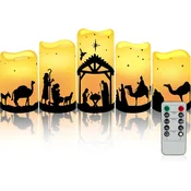 Nikcorp Komplet 5 LED božičnih sveč jaslice z daljinskim upravljalnikom topla bela światloba 2×10,16 cm 3×12,7 cm premer 7,62 cm časovnik 4/6 ur efekt utripanja