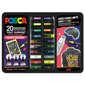Posca Pigmentni markerji POSCA, GROOVY COLORS, kovinska škatla 20 kom, (21656338)