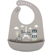 Canpol babies Silikonski slinček z žepom Bonjour Paris bež