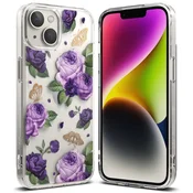 shumee Ovitek za oklep z gel okvirjem za iPhone 14 Plus Fusion Design Purple Rose prozoren
