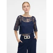 Temno modra čipkasta bluza ORSAY