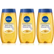 Nivea Natural Caring olje za prhanje za suho kožo 3x200 ml
