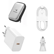 Komplet za hitro polnjenje 20 W, 1 m kabel USB-C na USB-C, 20 W avtomobilski polnilnik PD-C, etui iz EVA pene, združljiv z iPhone 17/16/15 Pro Max