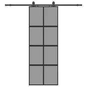 Vidaxl Drsna vrata z opremo črna 76x205 cm kaljeno steklo