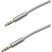 mobilNET AUX kabel 2x 3,5mm Jack 1m, Eko embalaža, Srebrn