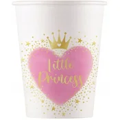 Procos Papirnati lončki MALA PRINCESKA z roza srčki za rojstni dan za enoletnike 200 ml, 8 kosov