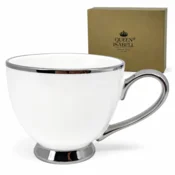 Velika belo-srebrna porcelanasta skodelica 450 ml, darilo kraljice Izabele