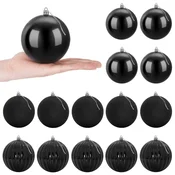 Vidaxl Set božičnih kroglic XL 15 kos Črna Premer 10 cm Plastika